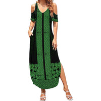 New Zealand Maori Kowhaiwhai Family Matching Summer Maxi Dress and Hawaiian Shirt Kakariki Maui and Mangopare LT9 Mom's Dress Green - Polynesian Pride