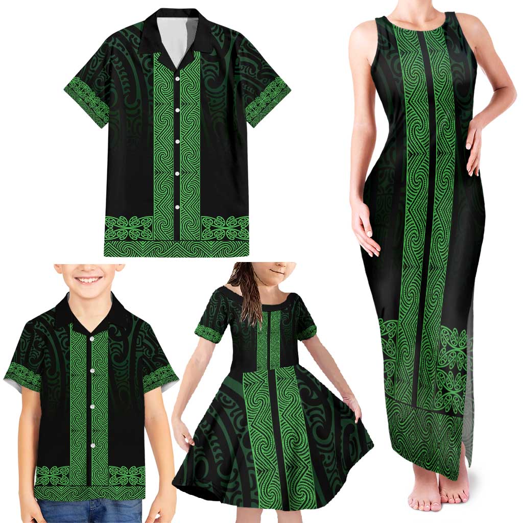 New Zealand Maori Kowhaiwhai Family Matching Tank Maxi Dress and Hawaiian Shirt Kakariki Maui and Mangopare LT9 - Polynesian Pride