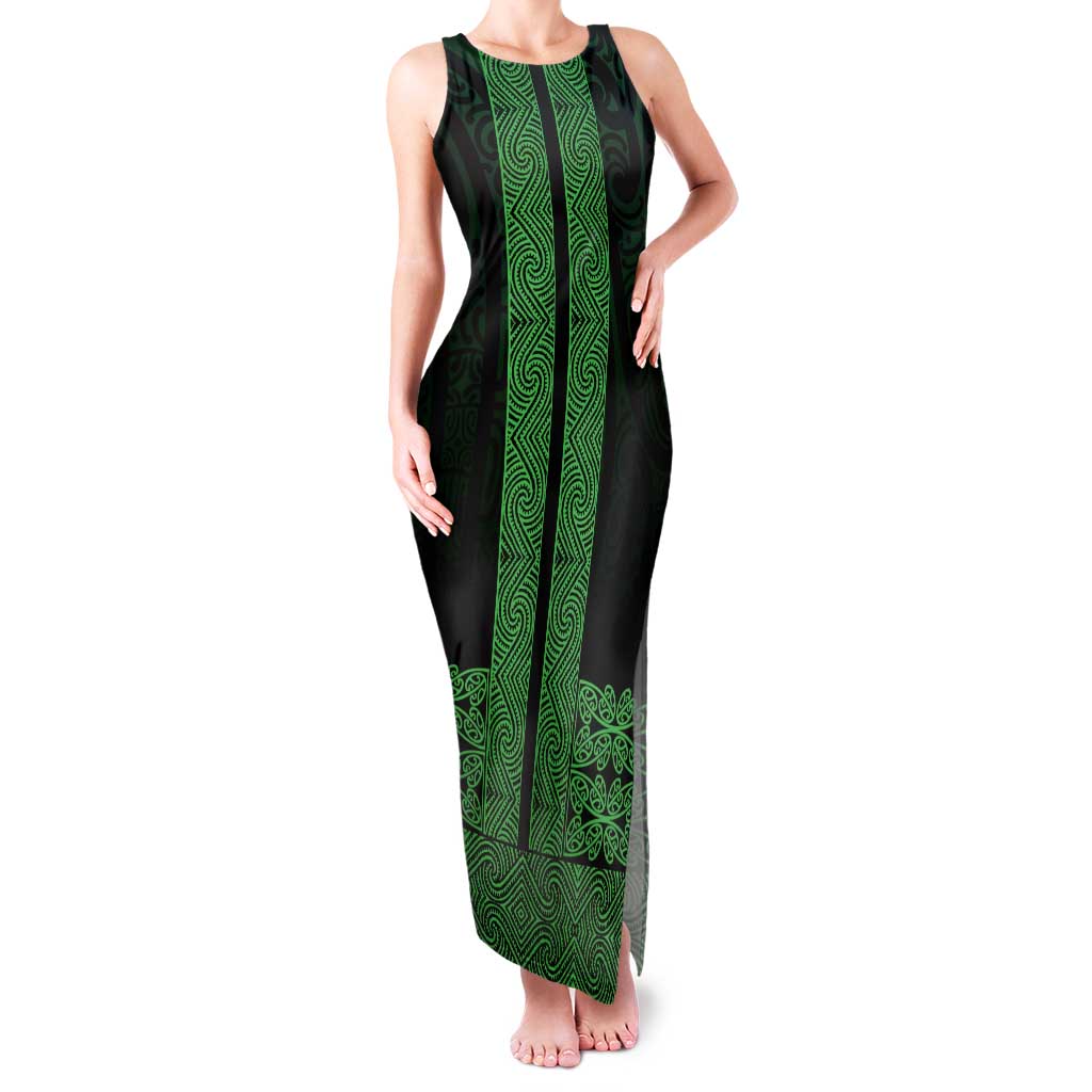 New Zealand Maori Kowhaiwhai Family Matching Tank Maxi Dress and Hawaiian Shirt Kakariki Maui and Mangopare LT9 Mom's Dress Green - Polynesian Pride