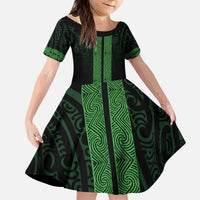 New Zealand Maori Kowhaiwhai Kid Short Sleeve Dress Kakariki Maui and Mangopare LT9 KID Green - Polynesian Pride