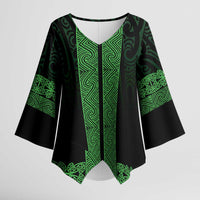 New Zealand Maori Kowhaiwhai Kimono Sleeve Blouse Kakariki Maui and Mangopare LT9 Female Green - Polynesian Pride