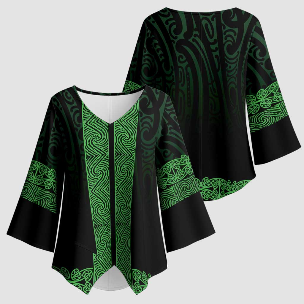 New Zealand Maori Kowhaiwhai Kimono Sleeve Blouse Kakariki Maui and Mangopare LT9 - Polynesian Pride