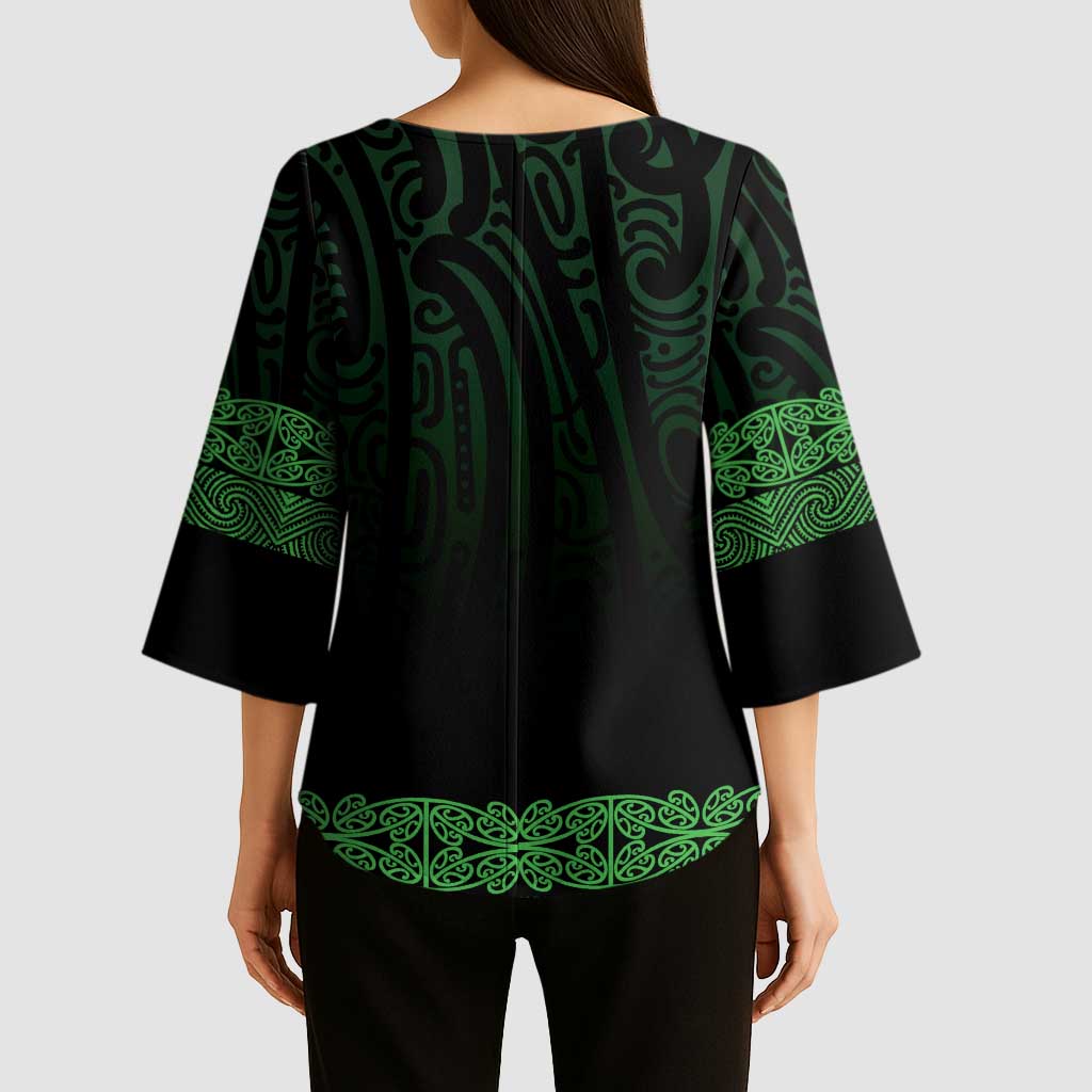 New Zealand Maori Kowhaiwhai Kimono Sleeve Blouse Kakariki Maui and Mangopare LT9 - Polynesian Pride
