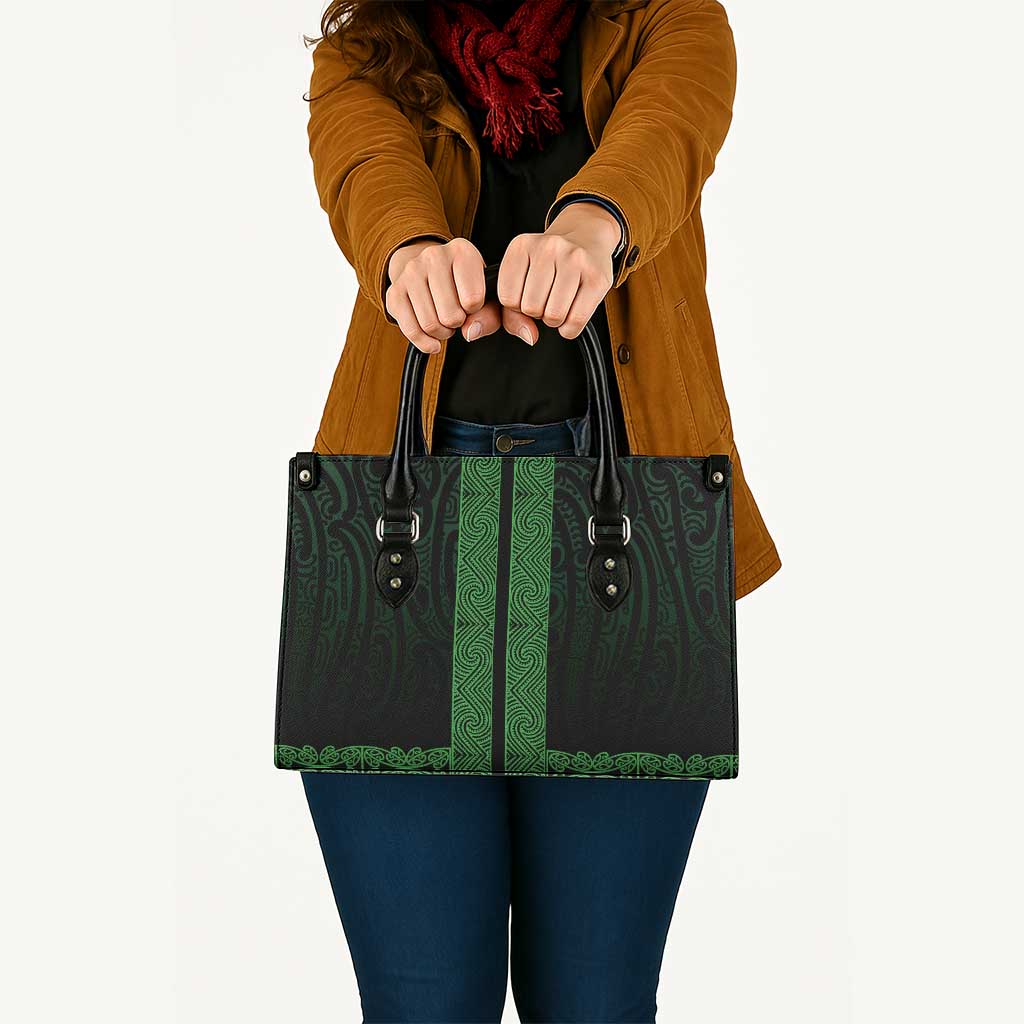 New Zealand Maori Kowhaiwhai Leather Bag Kakariki Maui and Mangopare - Polynesian Pride