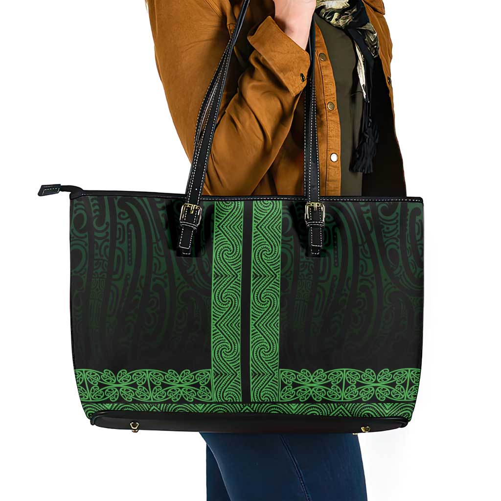 New Zealand Maori Kowhaiwhai Leather Tote Bag Kakariki Maui and Mangopare LT9 - Polynesian Pride