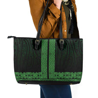 New Zealand Maori Kowhaiwhai Leather Tote Bag Kakariki Maui and Mangopare LT9 - Polynesian Pride