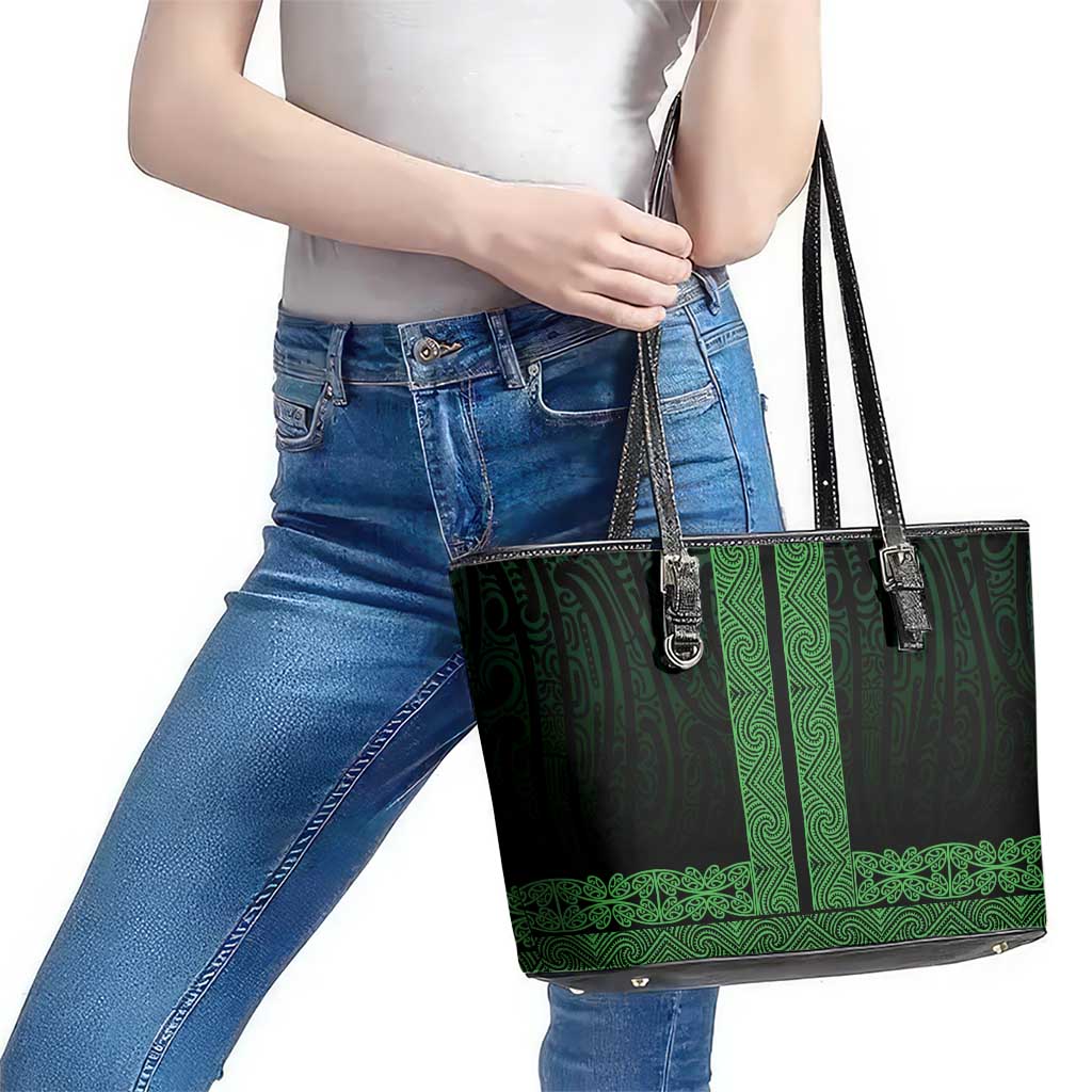 New Zealand Maori Kowhaiwhai Leather Tote Bag Kakariki Maui and Mangopare LT9 - Polynesian Pride