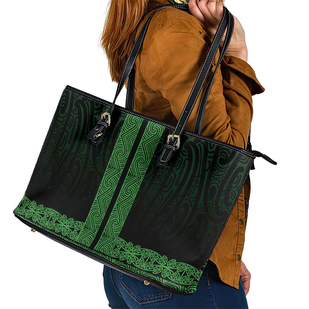New Zealand Maori Kowhaiwhai Leather Tote Bag Kakariki Maui and Mangopare LT9 - Polynesian Pride