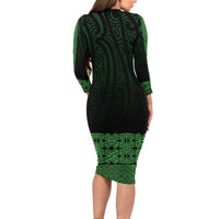 New Zealand Maori Kowhaiwhai Long Sleeve Bodycon Dress Kakariki Maui and Mangopare LT9 - Polynesian Pride