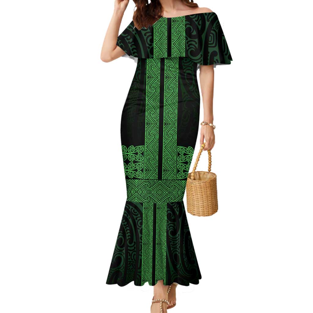 New Zealand Maori Kowhaiwhai Mermaid Dress Kakariki Maui and Mangopare LT9 Women Green - Polynesian Pride