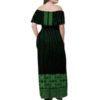 New Zealand Maori Kowhaiwhai Off Shoulder Maxi Dress Kakariki Maui and Mangopare