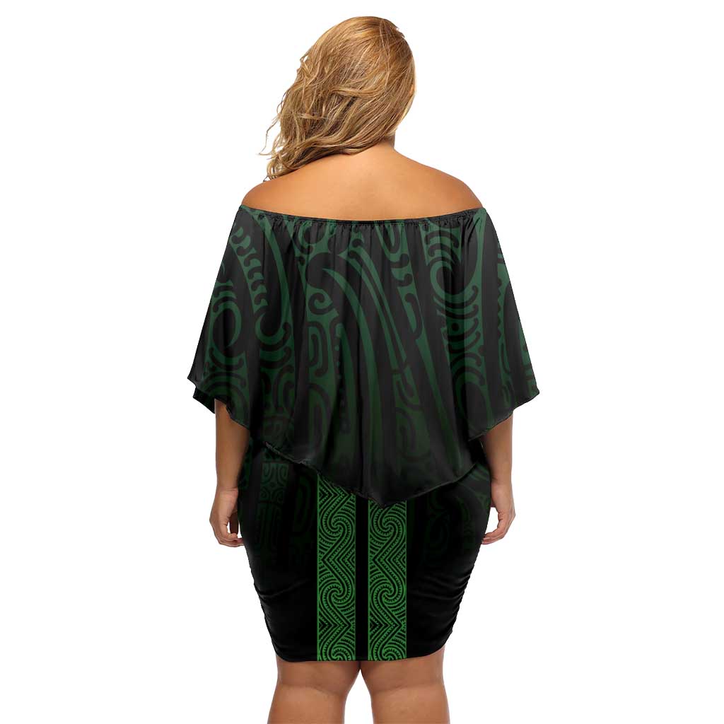 New Zealand Maori Kowhaiwhai Off Shoulder Short Dress Kakariki Maui and Mangopare LT9 - Polynesian Pride