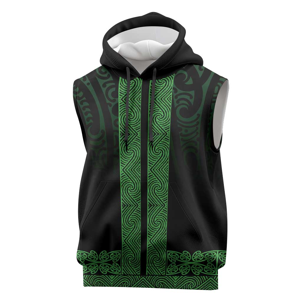New Zealand Maori Kowhaiwhai Sleeveless Hoodie Kakariki Maui and Mangopare LT9 Green - Polynesian Pride