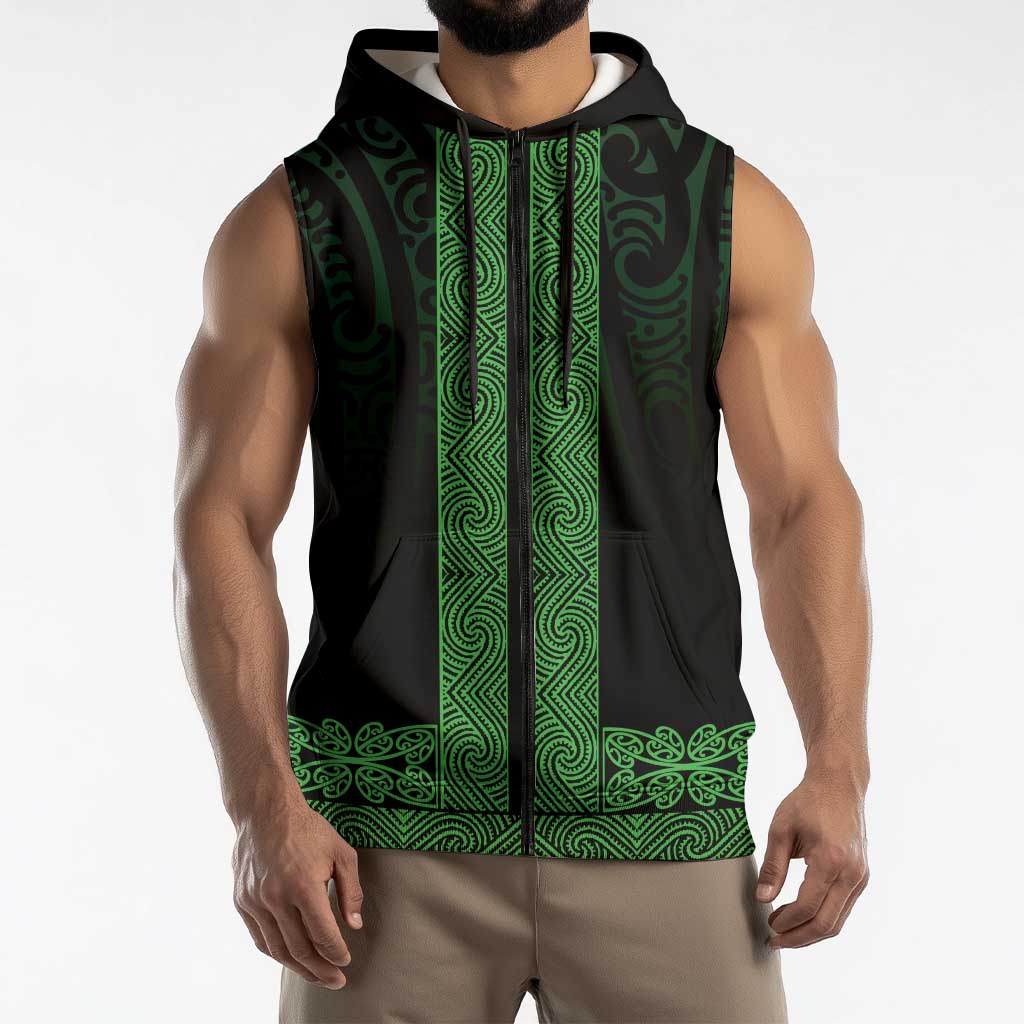 New Zealand Maori Kowhaiwhai Sleeveless Zip Hoodie Kakariki Maui and Mangopare LT9 - Polynesian Pride