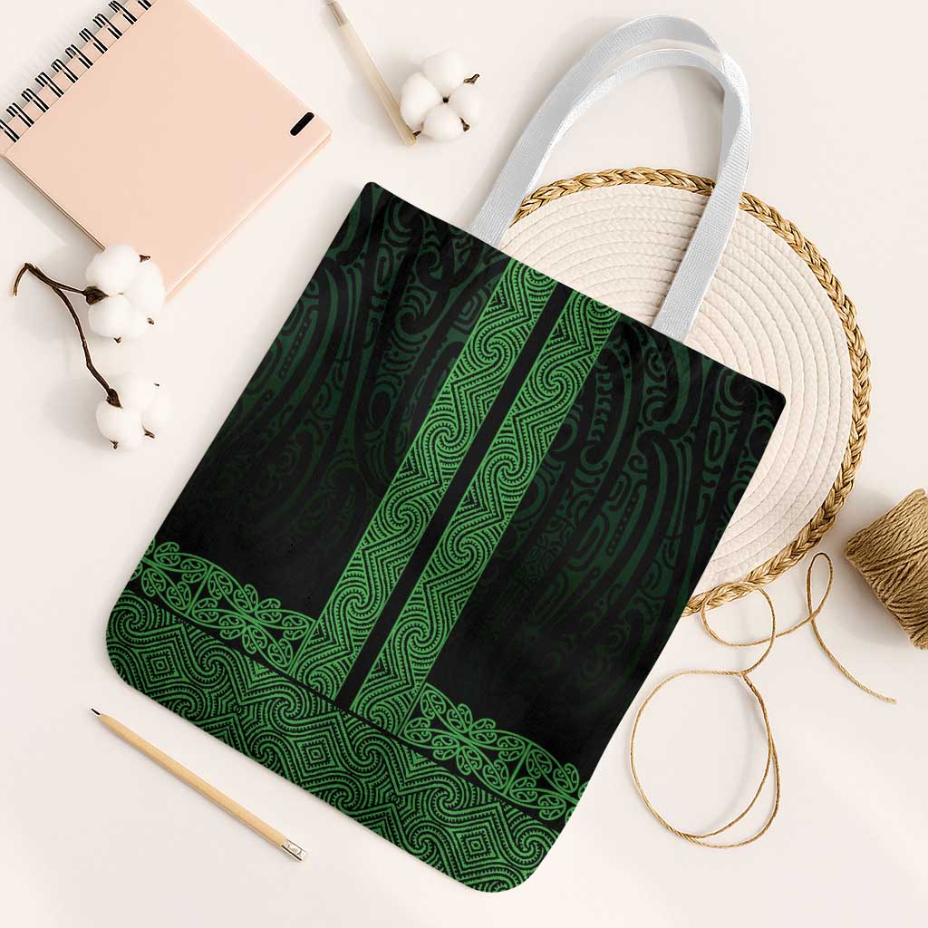 New Zealand Maori Kowhaiwhai Tote Bag Kakariki Maui and Mangopare LT9 White Strap One Size Green - Polynesian Pride