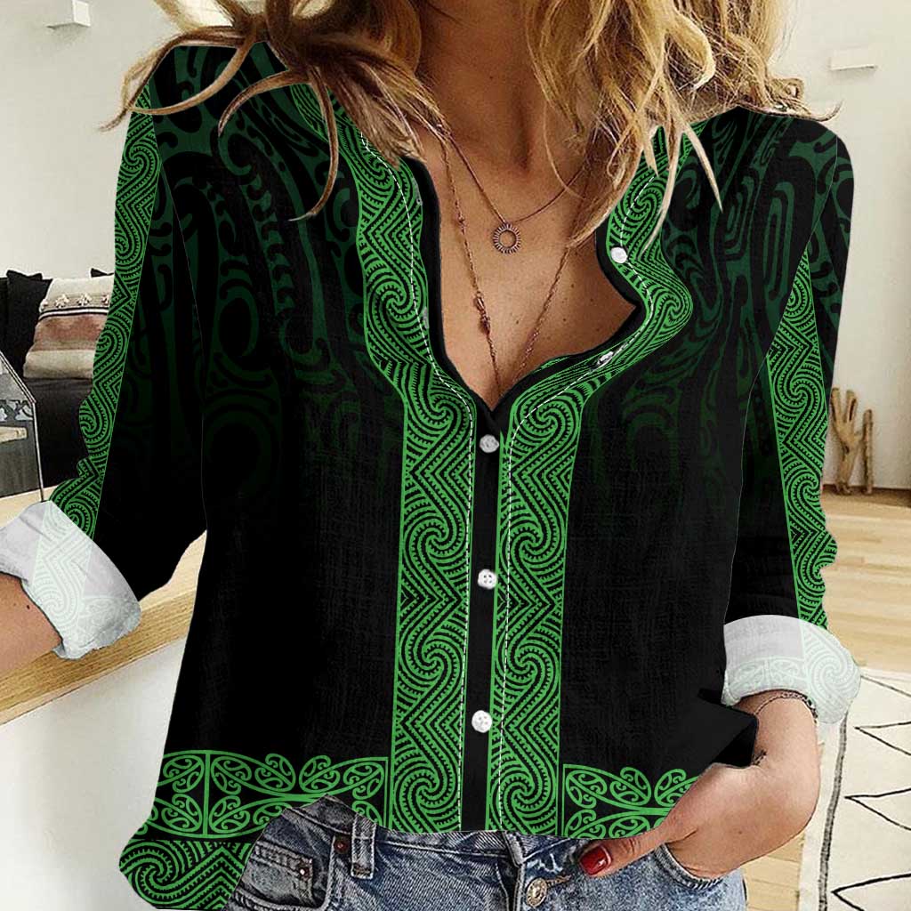 New Zealand Maori Kowhaiwhai Women Casual Shirt Kakariki Maui and Mangopare LT9 Female Green - Polynesian Pride