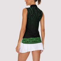 New Zealand Maori Kowhaiwhai Women Sleeveless Polo Shirt Kakariki Maui and Mangopare