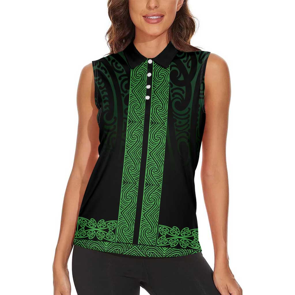 New Zealand Maori Kowhaiwhai Women Sleeveless Polo Shirt Kakariki Maui and Mangopare