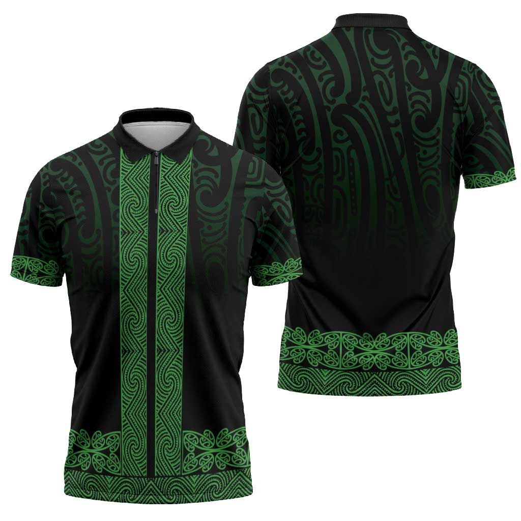 New Zealand Maori Kowhaiwhai Zipper Polo Shirt Kakariki Maui and Mangopare LT9 - Polynesian Pride