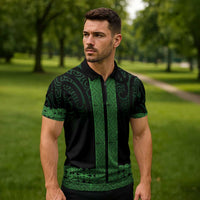 New Zealand Maori Kowhaiwhai Zipper Polo Shirt Kakariki Maui and Mangopare LT9 - Polynesian Pride