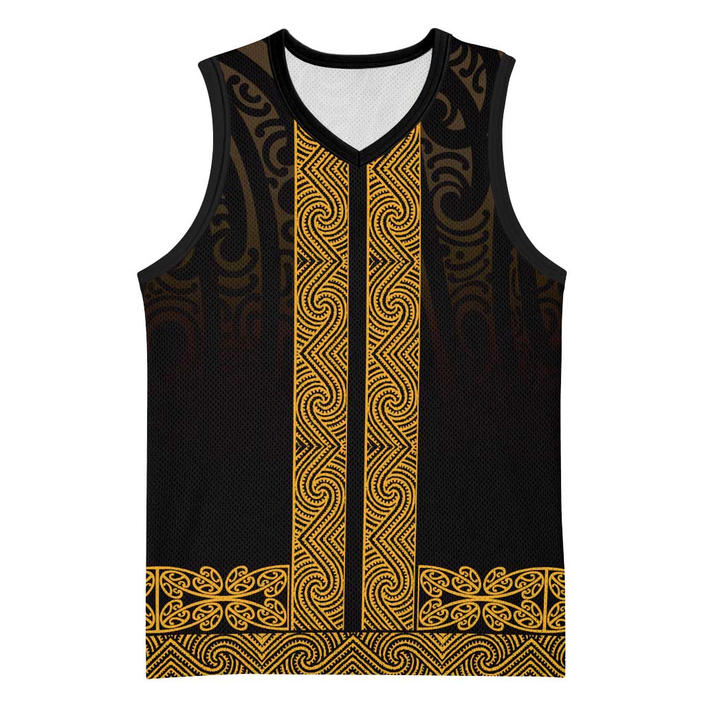 New Zealand Maori Kowhaiwhai Basketball Jersey Karaka Maui and Mangopare LT9 Unisex Gold - Polynesian Pride
