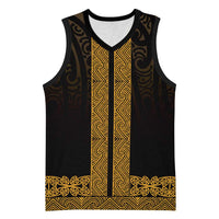 New Zealand Maori Kowhaiwhai Basketball Jersey Karaka Maui and Mangopare LT9 Unisex Gold - Polynesian Pride