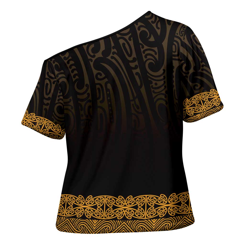 New Zealand Maori Kowhaiwhai Cross Shoulder Shirt Karaka Maui and Mangopare LT9 - Polynesian Pride