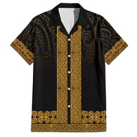 New Zealand Maori Kowhaiwhai Family Matching Long Sleeve Bodycon Dress and Hawaiian Shirt Karaka Maui and Mangopare LT9 Dad's Shirt - Short Sleeve Gold - Polynesian Pride