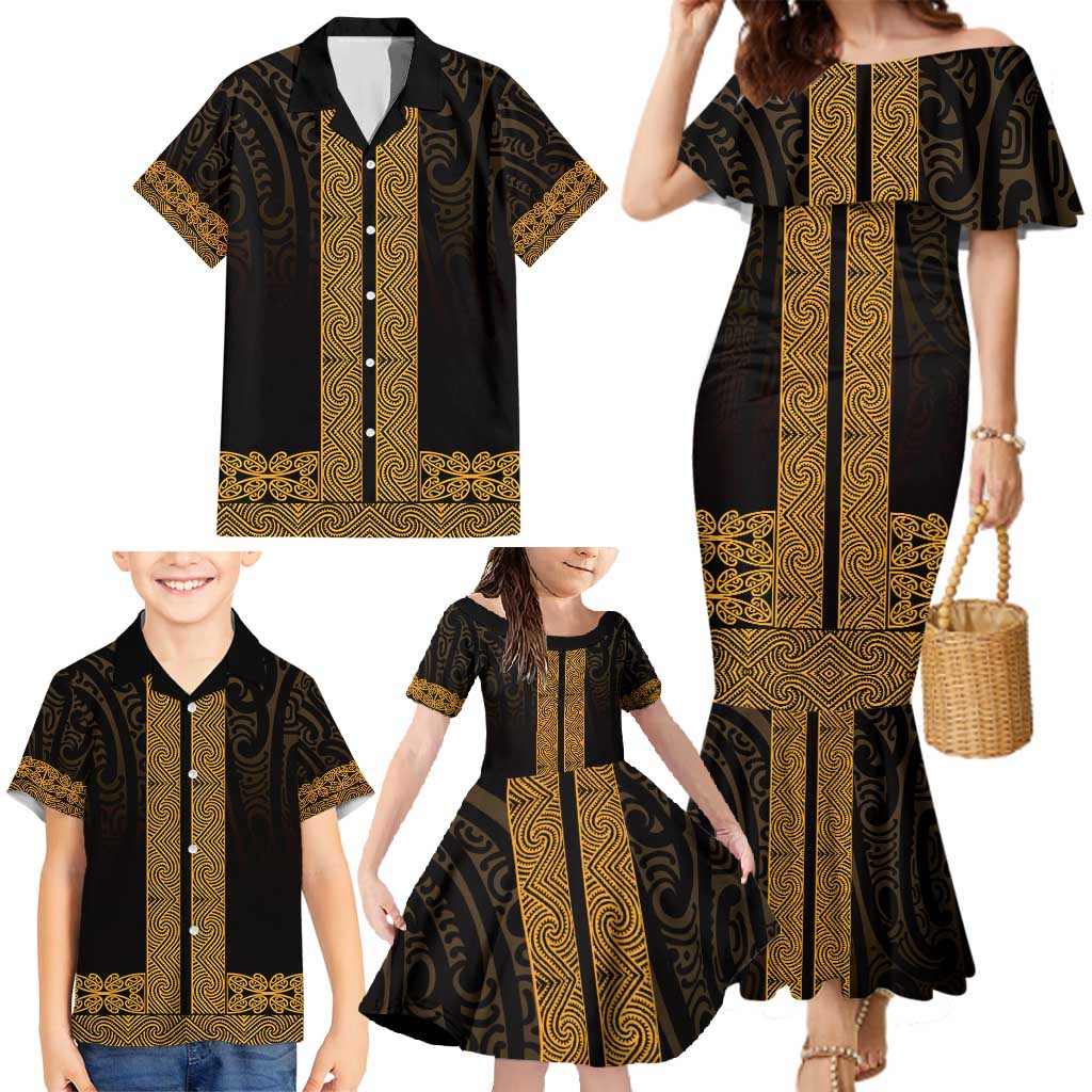 New Zealand Maori Kowhaiwhai Family Matching Mermaid Dress and Hawaiian Shirt Karaka Maui and Mangopare LT9 - Polynesian Pride