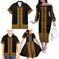 New Zealand Maori Kowhaiwhai Family Matching Off The Shoulder Long Sleeve Dress and Hawaiian Shirt Karaka Maui and Mangopare LT9 - Polynesian Pride