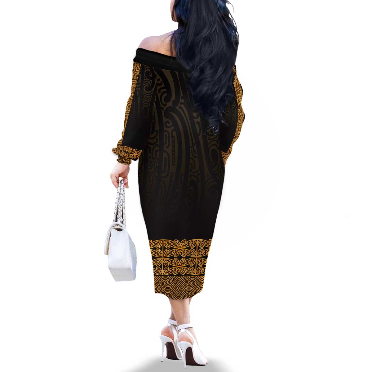 New Zealand Maori Kowhaiwhai Family Matching Off The Shoulder Long Sleeve Dress and Hawaiian Shirt Karaka Maui and Mangopare LT9 - Polynesian Pride