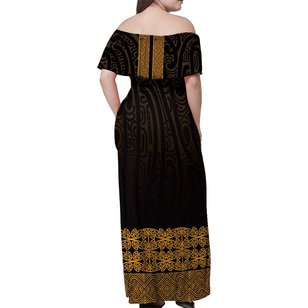 New Zealand Maori Kowhaiwhai Family Matching Off Shoulder Maxi Dress and Hawaiian Shirt Karaka Maui and Mangopare LT9 - Polynesian Pride