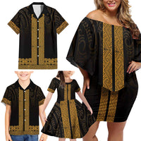 New Zealand Maori Kowhaiwhai Family Matching Off Shoulder Short Dress and Hawaiian Shirt Karaka Maui and Mangopare LT9 - Polynesian Pride
