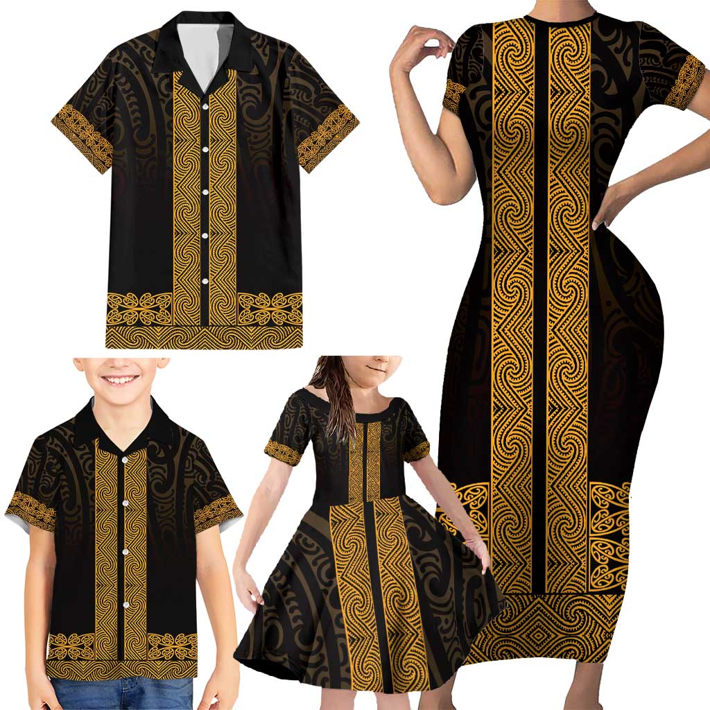 New Zealand Maori Kowhaiwhai Family Matching Short Sleeve Bodycon Dress and Hawaiian Shirt Karaka Maui and Mangopare LT9 - Polynesian Pride