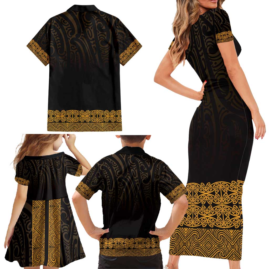 New Zealand Maori Kowhaiwhai Family Matching Short Sleeve Bodycon Dress and Hawaiian Shirt Karaka Maui and Mangopare LT9 - Polynesian Pride