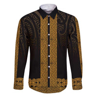 New Zealand Maori Kowhaiwhai Family Matching Short Sleeve Bodycon Dress and Hawaiian Shirt Karaka Maui and Mangopare LT9 Dad's Shirt - Long Sleeve Gold - Polynesian Pride
