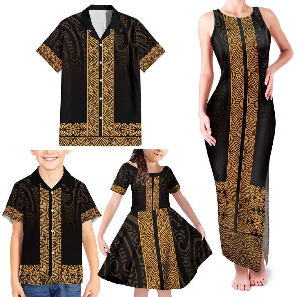 New Zealand Maori Kowhaiwhai Family Matching Tank Maxi Dress and Hawaiian Shirt Karaka Maui and Mangopare LT9 - Polynesian Pride