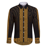 New Zealand Maori Kowhaiwhai Family Matching Tank Maxi Dress and Hawaiian Shirt Karaka Maui and Mangopare LT9 Dad's Shirt - Long Sleeve Gold - Polynesian Pride