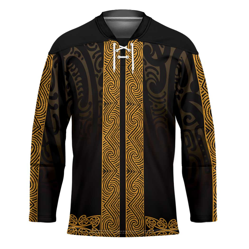 New Zealand Maori Kowhaiwhai Hockey Jersey Karaka Maui and Mangopare LT9 Unisex Gold - Polynesian Pride