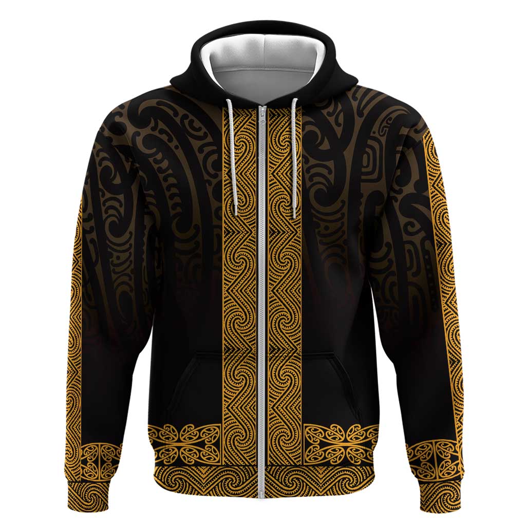New Zealand Maori Kowhaiwhai Hoodie Karaka Maui and Mangopare LT9 Zip Hoodie Gold - Polynesian Pride