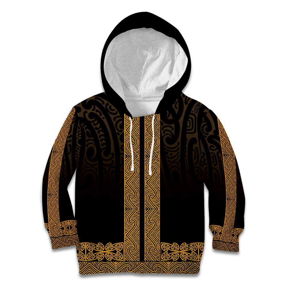 New Zealand Maori Kowhaiwhai Kid Hoodie Karaka Maui and Mangopare LT9 Hoodie Gold - Polynesian Pride