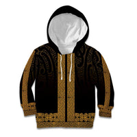 New Zealand Maori Kowhaiwhai Kid Hoodie Karaka Maui and Mangopare LT9 Hoodie Gold - Polynesian Pride
