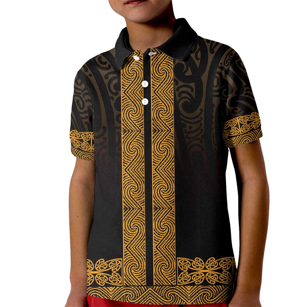 New Zealand Maori Kowhaiwhai Kid Polo Shirt Karaka Maui and Mangopare LT9 Kid Gold - Polynesian Pride