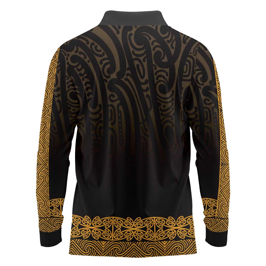 New Zealand Maori Kowhaiwhai Long Sleeve Polo Shirt Karaka Maui and Mangopare