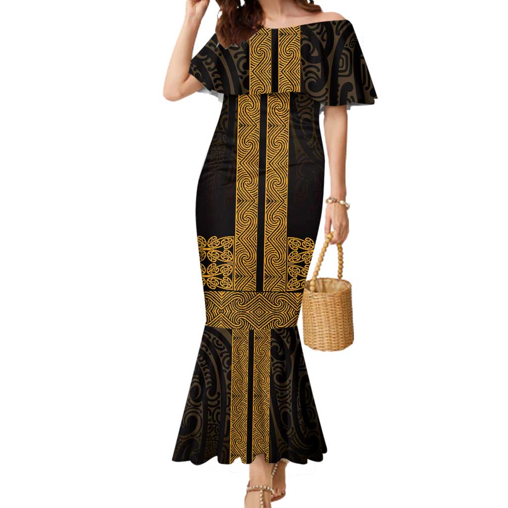 New Zealand Maori Kowhaiwhai Mermaid Dress Karaka Maui and Mangopare LT9 Women Gold - Polynesian Pride