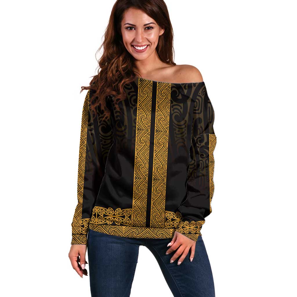 New Zealand Maori Kowhaiwhai Off Shoulder Sweater Karaka Maui and Mangopare