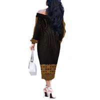 New Zealand Maori Kowhaiwhai Off The Shoulder Long Sleeve Dress Karaka Maui and Mangopare LT9 - Polynesian Pride