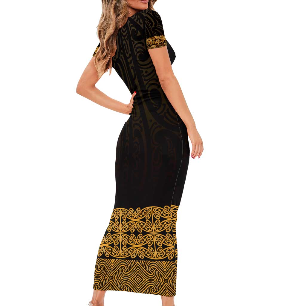 New Zealand Maori Kowhaiwhai Short Sleeve Bodycon Dress Karaka Maui and Mangopare LT9 - Polynesian Pride