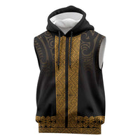 New Zealand Maori Kowhaiwhai Sleeveless Hoodie Karaka Maui and Mangopare LT9 Gold - Polynesian Pride