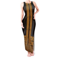 New Zealand Maori Kowhaiwhai Tank Maxi Dress Karaka Maui and Mangopare LT9 Women Gold - Polynesian Pride